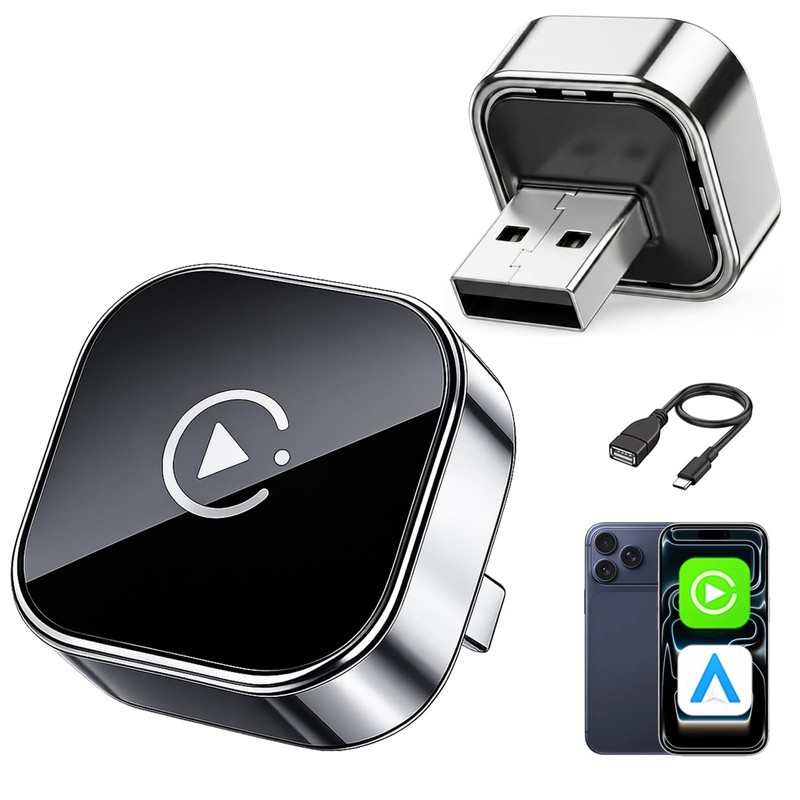 Wireless CarPlay & Android Auto Adapter for Cars, Converts Wired CarPlay to W...