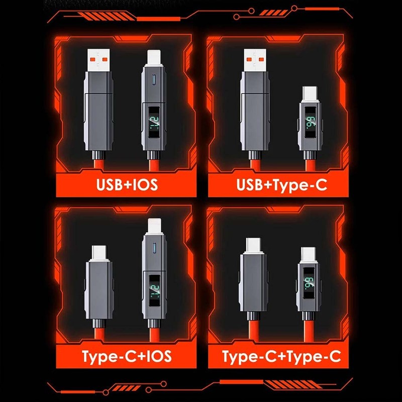4 in1 Digital Display USB Type-C PD Fast Charging Cable 100W For iPhone Android gallery