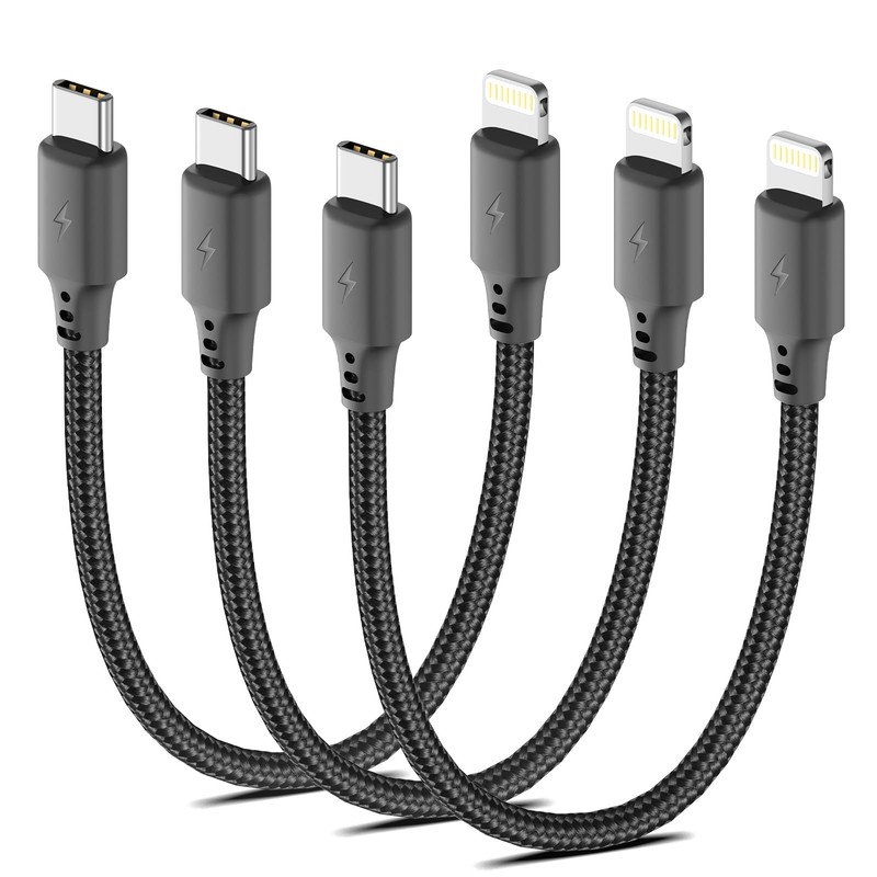 USB C to Lightning Cable 6 inch 3Pack [Apple MFi Certified], 0.5FT, Black