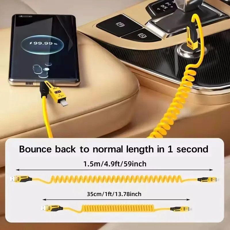 4-in-1 65W 6A USB Type-C Data Cable Fast Charging Spring-loaded Short Data Cable