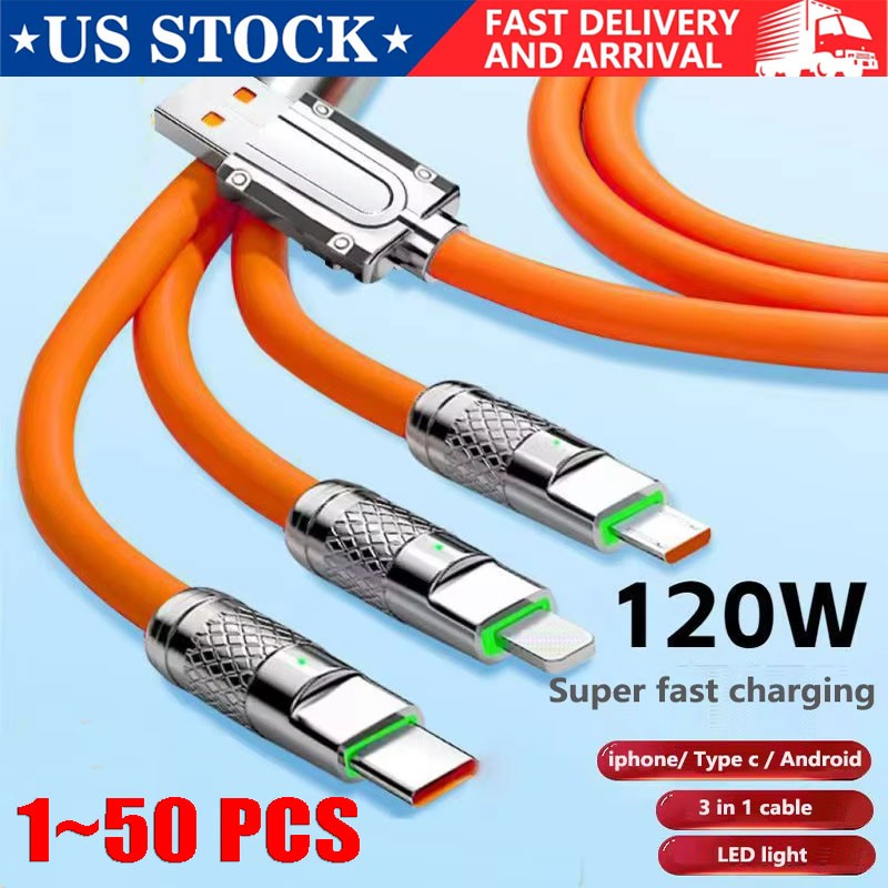 3in1 Fast Charging Cable Cell Phone Charger Cord For iPhone Type C Micro USB lot
