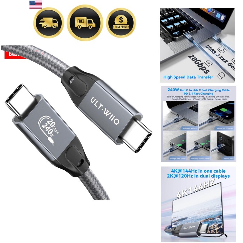 3.3FT Nylon Braided USB C to USB C 3.2 Gen 2 x 2 Video Cable for Monitor, 8K@…