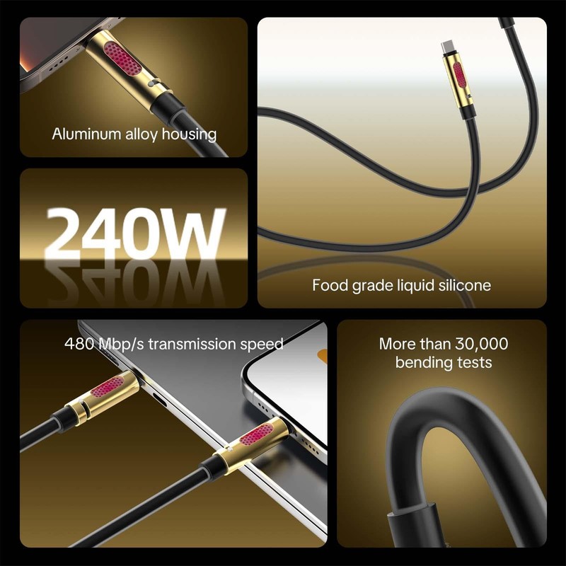 240W USB-to USB-Cable (PD 3.1 EPR), 480Mbps Speed, Fast Charging Cable for Ma... gallery