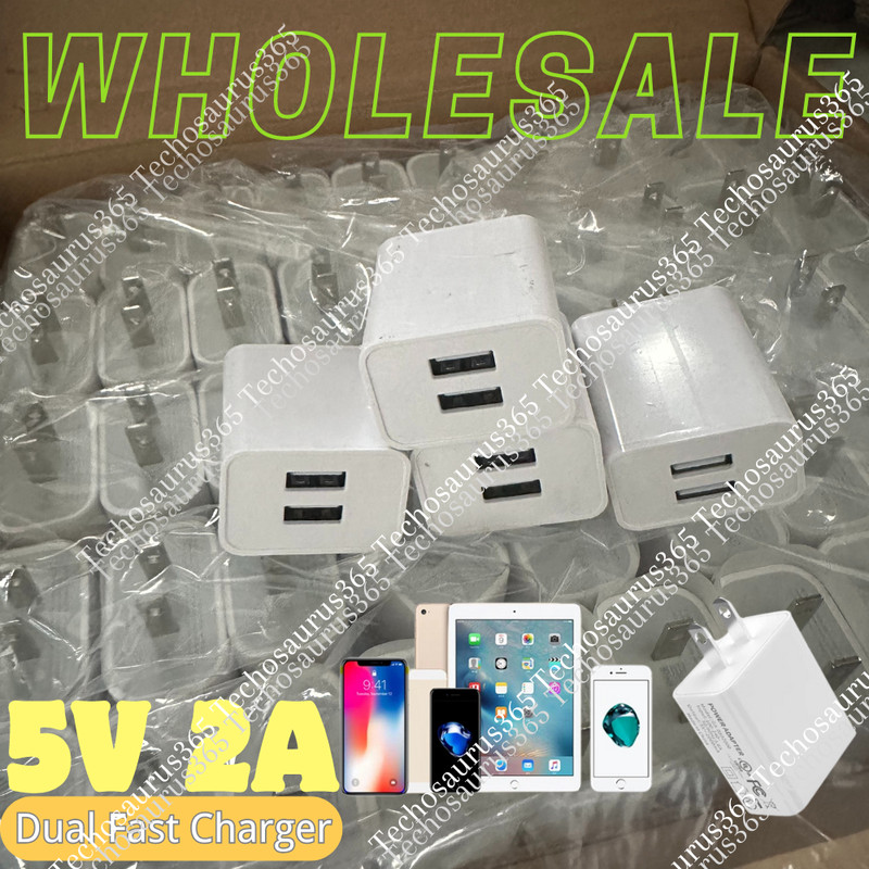 USB Double Wall Fast Charger Adapter Dual 5V2A For iPhone Samsung USB-A Plug Lot