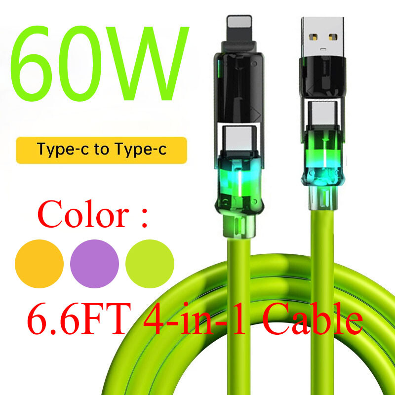 120W Fast Type C Car Charger , 4-In-1 60W 6.6FT Super Fast Cable For Cell Phone gallery