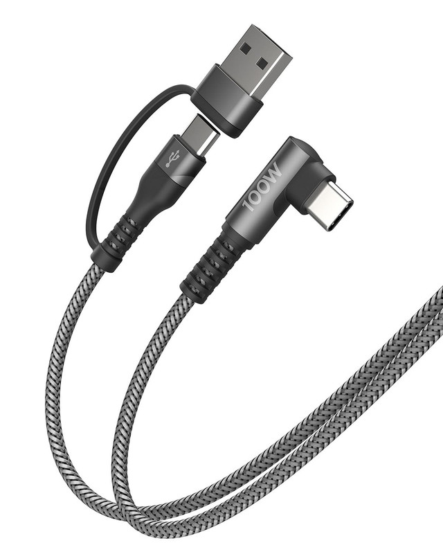 100W Fast USB C Charger Cable Right Angle, Braided USB A to USB C Charging Cord