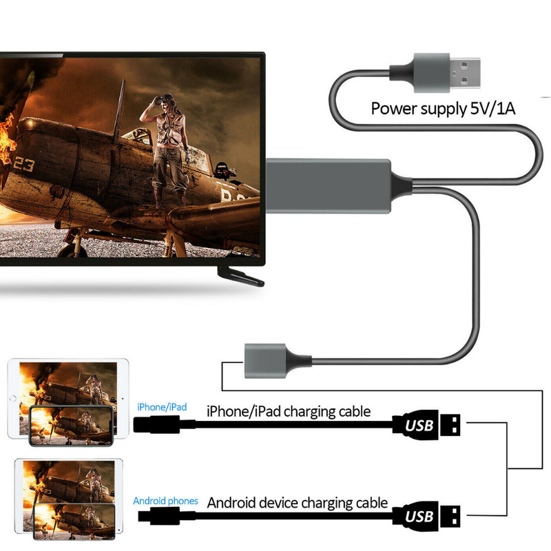 USB HDMI Cable 1080P Phone to Digital TV HDTV AV Adapter For iPhone iPad Android gallery