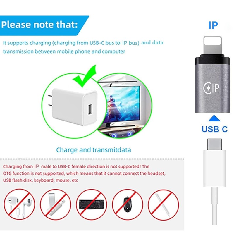 (4 Packs) 2 Type c Female to iPhone Male converters,2 USB Female to Type c Ma... gallery