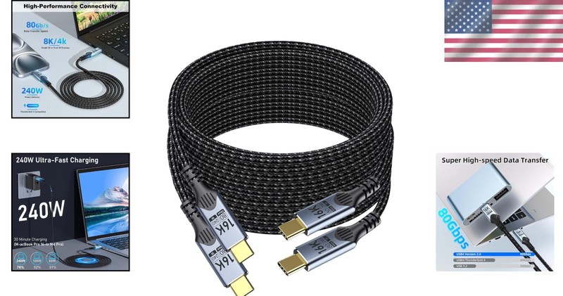 Braided USB C Cable 10ft (2pk): 80Gbps, 16K/8K Video, 240W PD Charge gallery