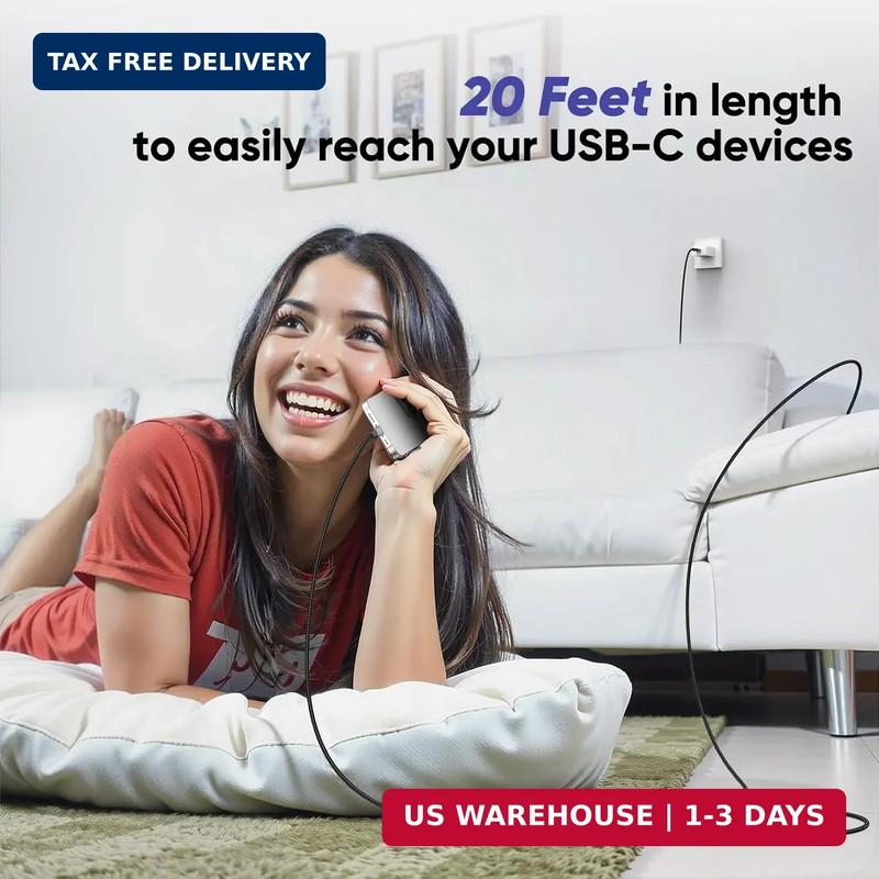 20 Ft USB C Cable Long, 5Gbps Data Transfer & 2.4A Fast Charging USB A to Type C gallery