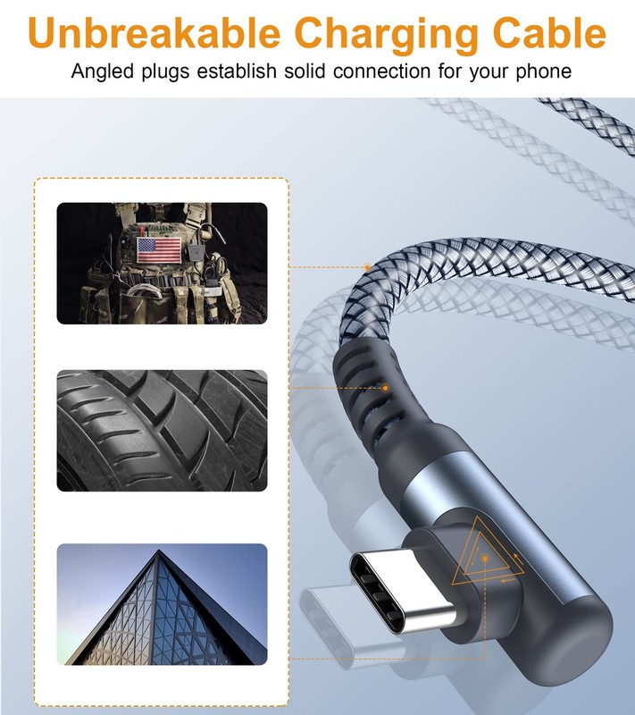 2 Pack Right Angle USB Type C Fast Charging Cable 6.6ft Braided Cord Grey gallery