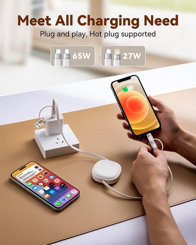 Minlu 65W Retractable 3.86 feet (cable), Compact (charging case), White gallery