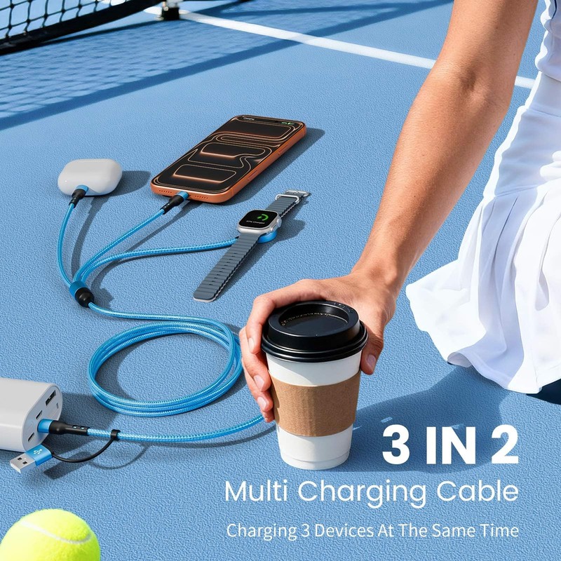 Cruise Travel Essentials 2026 3-in-2 USB-A/C iPhone Cable 5FT Blue FROM USA gallery