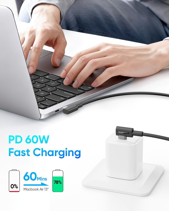 USB C to USB C Right Angle Cable 1FT 60W Fast Charging - Double Elbow Design gallery