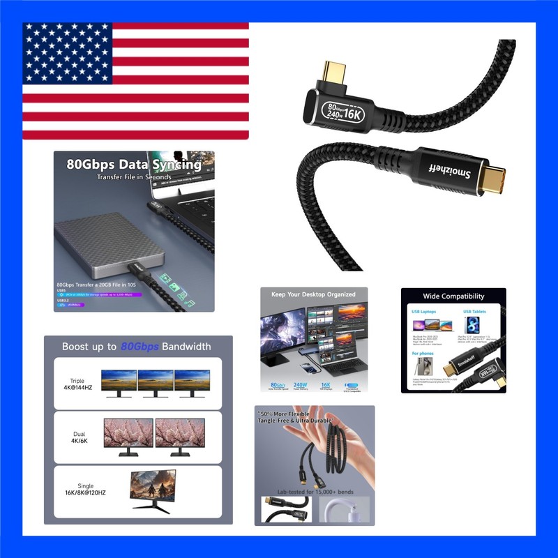 High-Speed 80Gbps USB C Cable 1.65ft – Perfect for Travel and Desktop Setup