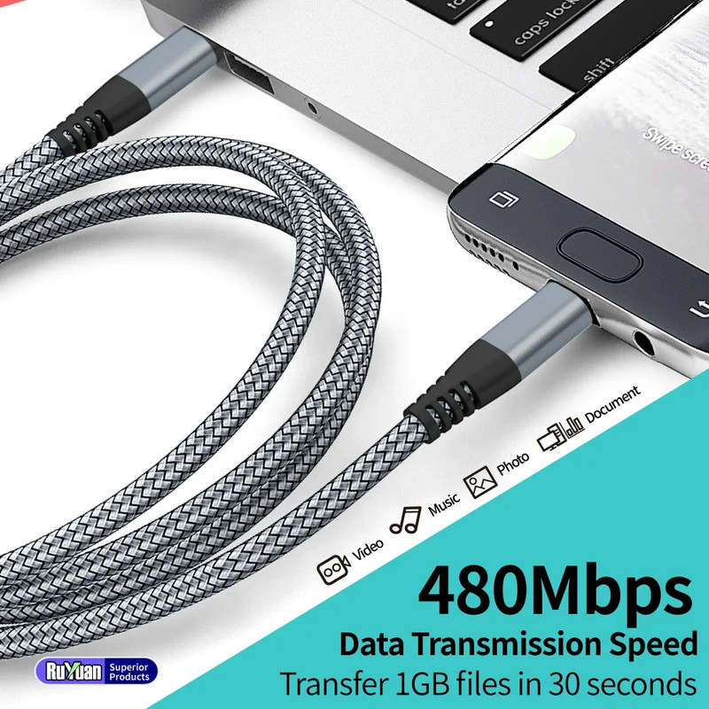 PD60W Fast Charging Cable with Data Transfer Fishing Line Nylon Woven Charging a gallery