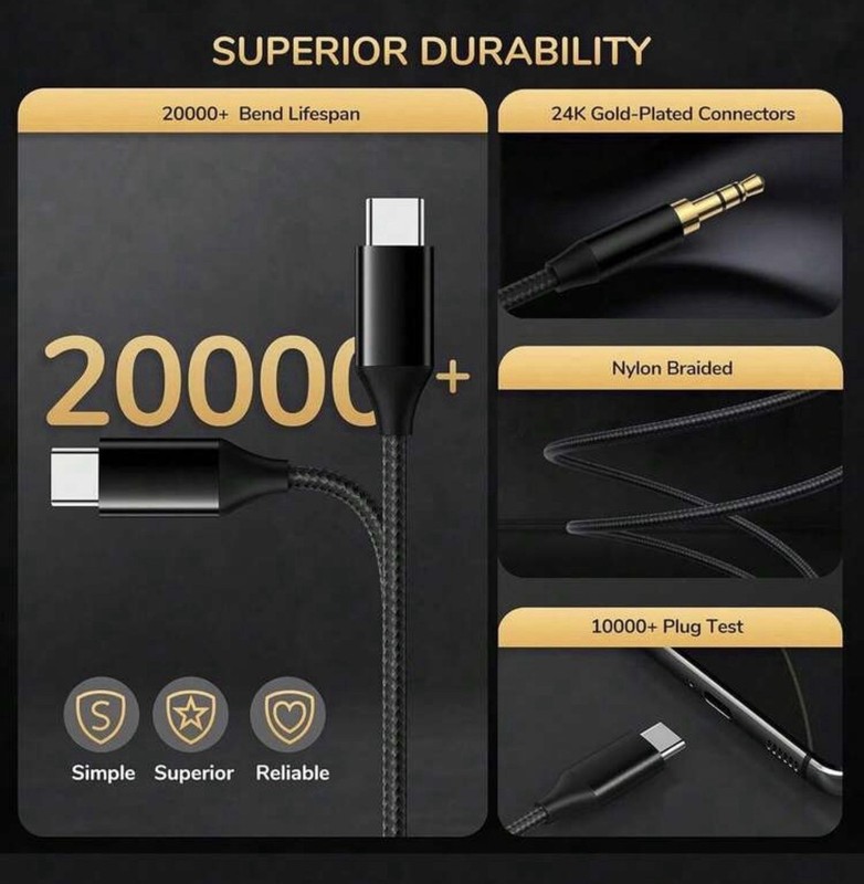 2pcs to Aux Cable USB Type-C Male To 3.5mm Cord Car AUX Music Audio Adapter LOT gallery