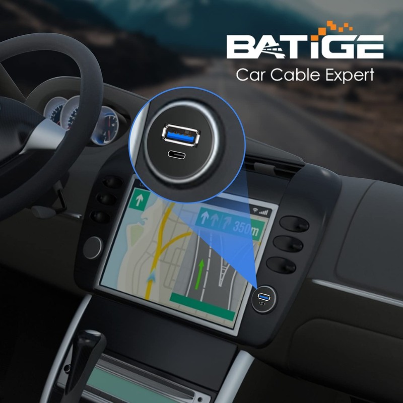 BATIGE USB 3.0 to Type C 3.0 Car Mount Flush Cable Dual Port Male to Female gallery