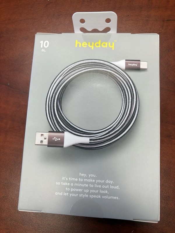 heyday 10 ft Braided USB-A to USB-C Charging Cable Black White