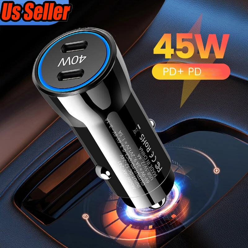 Dual USB C Type C Fast 40W Car Charger Adapter For iPhone 17e /Google /Samsung gallery
