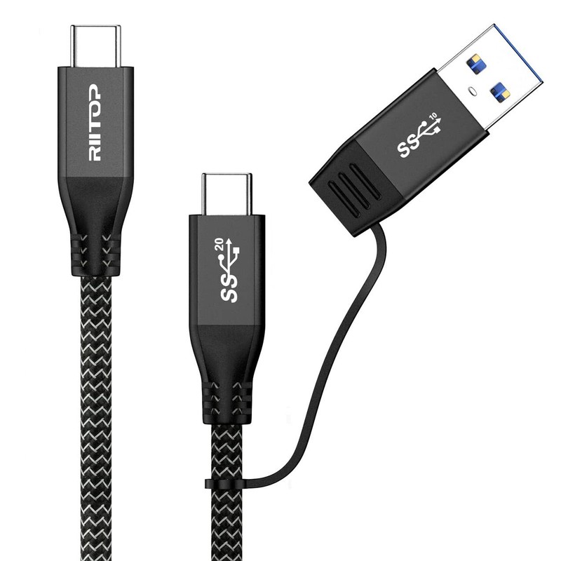USB 3.2 C to C Cable 20Gbps 1FT Braided 2IN1 USB C Y Short Cable E-Marker Chi…