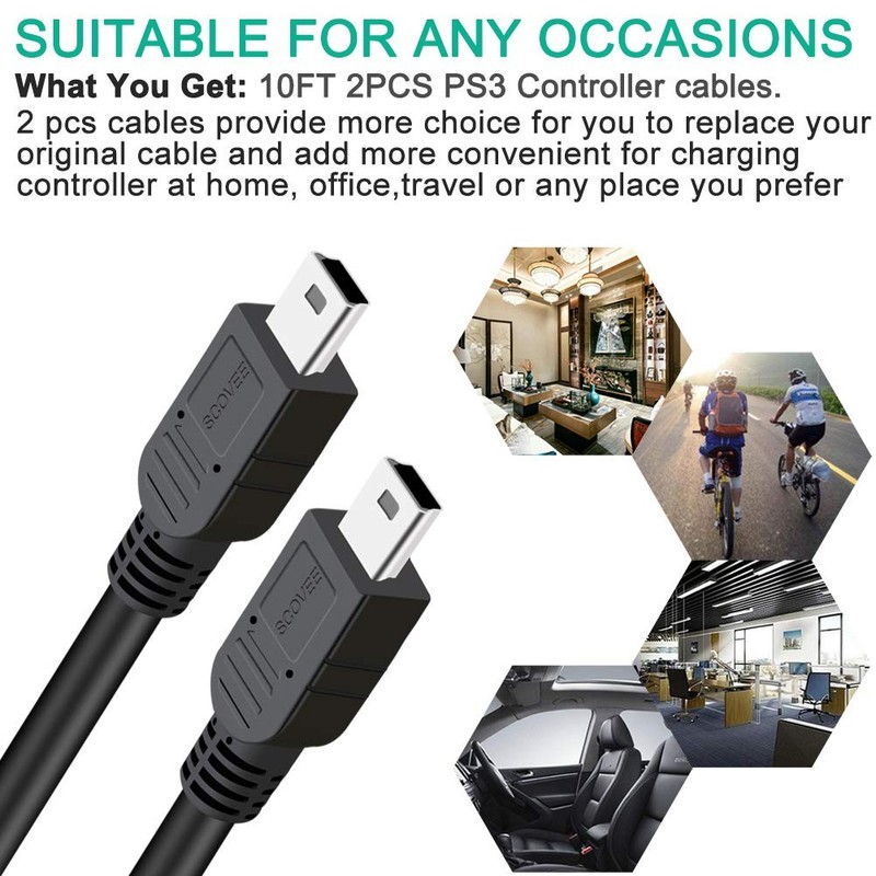 PS3 Controller Charger Cord, 2 Pack 10ft PS3 Charger Cable for Sony PlayStati... gallery