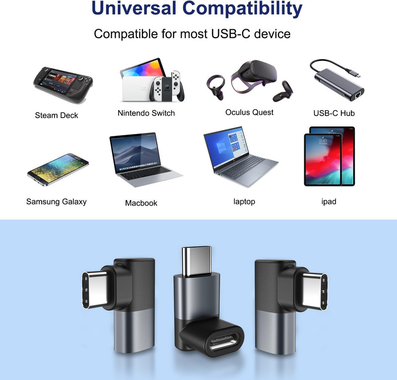 90 Degree USB C Adapter 3Pack,Right Angle USBC Male to Type C Female Extender Co gallery