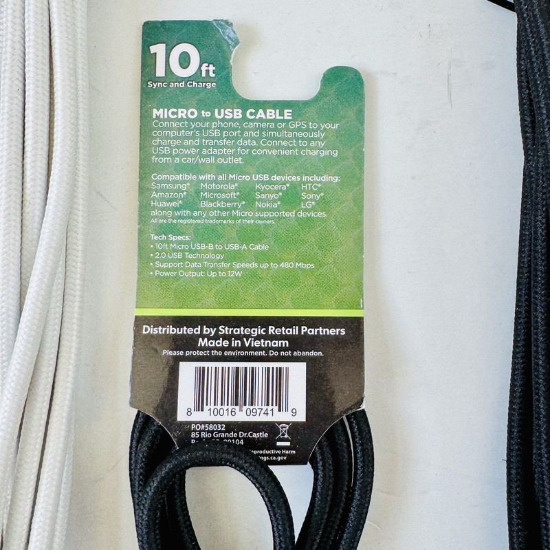Cordzilla 10 ft Sync Charge Micro USB-B to USB - A Cables - Various Colors x 14 gallery