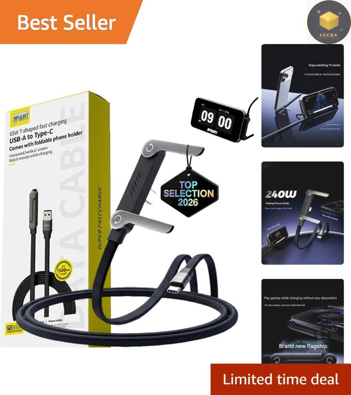 Tangle-Free 2-in-1 Charging Cable with Ergonomic Design and Phone Holder Stand