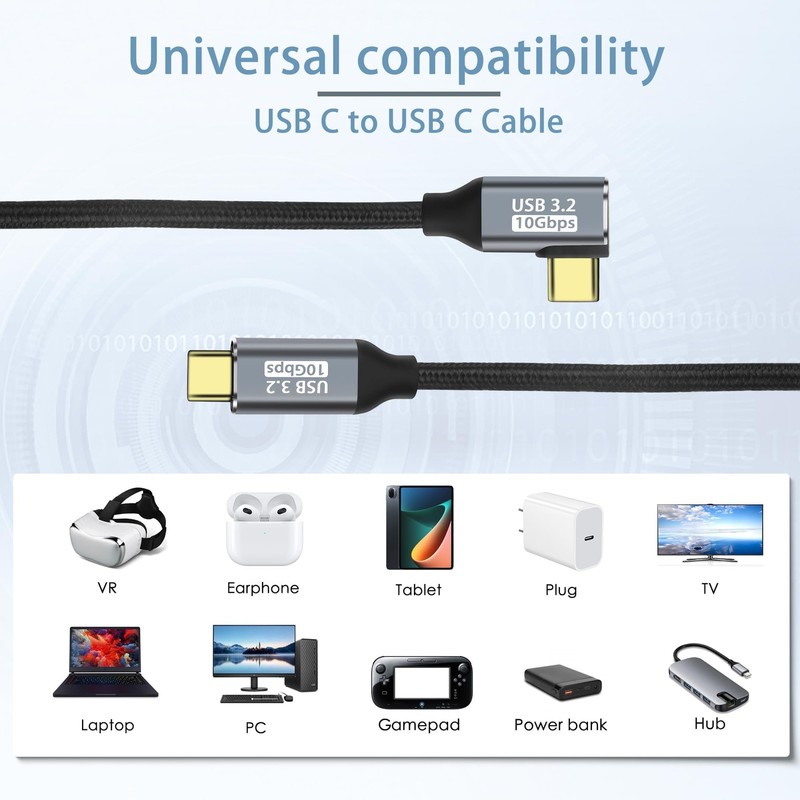 90 Degree Elbow USB C to USB C Cable, 10Gbps USB3.2 Gen2 Type C 100W Nylon Br... gallery