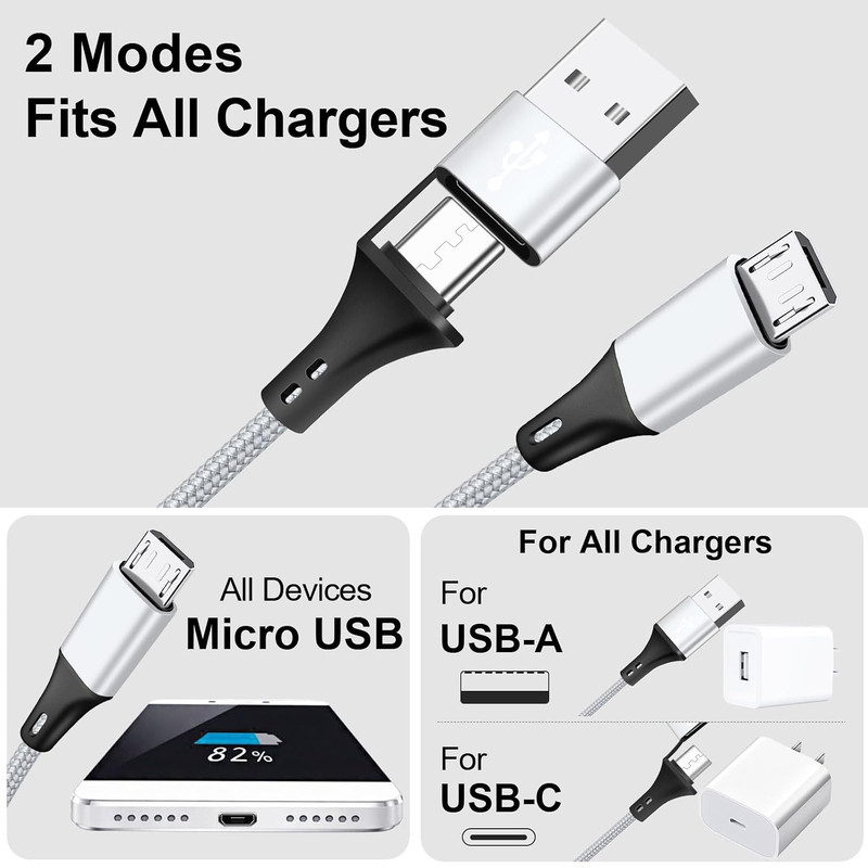 Micro USB Cable, 4-In-2 Multi USB Splitter Charging Cable [2Pack 4Ft], USB A/C t gallery