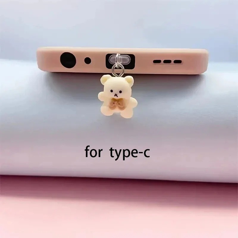 Cute Bear USB Type C Dust Plug Charging Port Protector for Samsung Xiaomi Phone