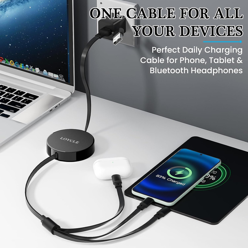 6 in 1 Multi Charger Cable Retractable USB C Cable 1.1M Fast Charging – up to 66 gallery