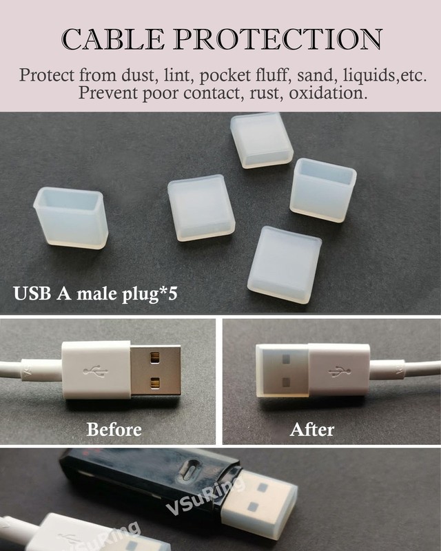 20PCS Anti Dust Cover USB A USB C Port Cable Plugs Caps Silicone Soft Snugly ... gallery