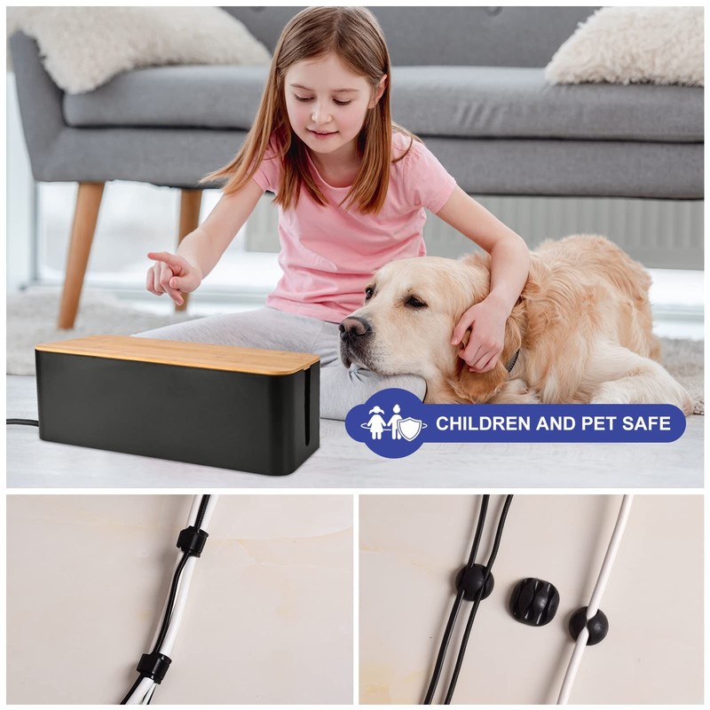 Cable Management Box - Wooden Style Cord Organizer to Hide Medium, Black gallery