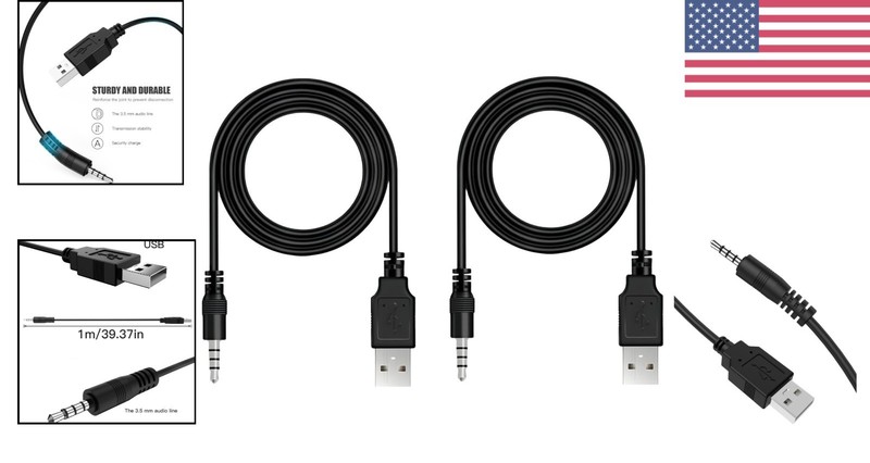 USB to 3.5mm Male AUX Audio Cable 2-Pack for Car Stereo and Music Devices gallery