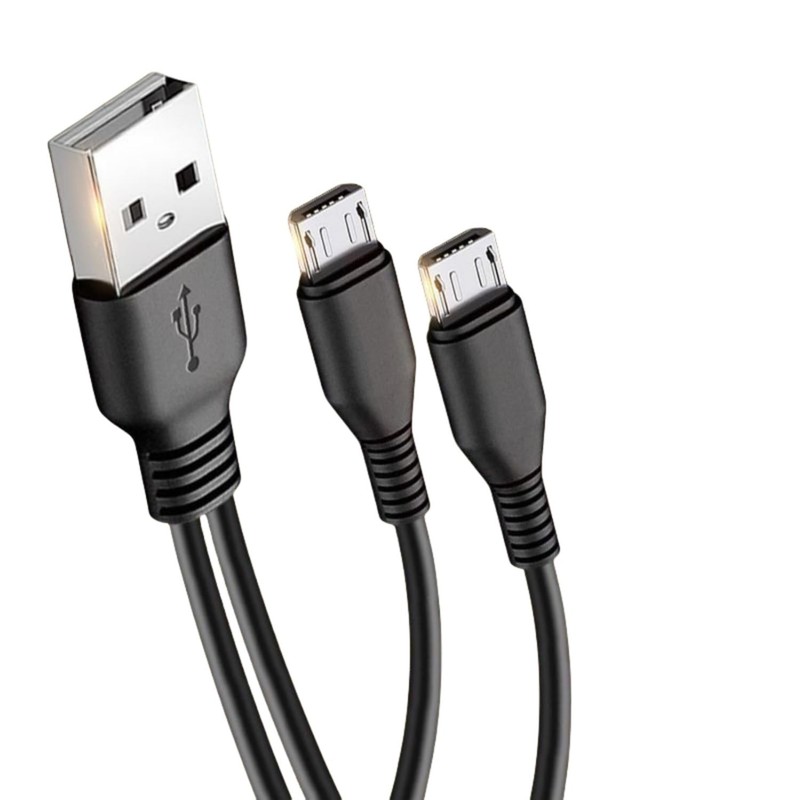 3 FT Micro USB Splitter Cable, 2 in 1, Type A, Charging, Cord, Dual, Split,Black