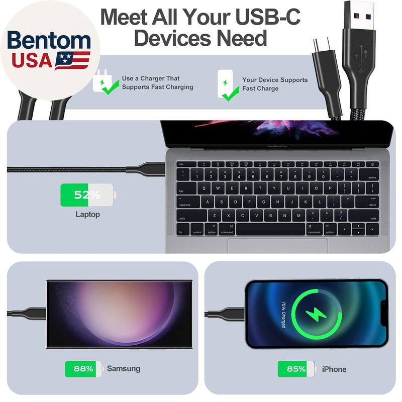 4 Pack Braided Charging Cable 60W 3.1FT(2 Pack USB to USB C and 2 Pack USB C to gallery