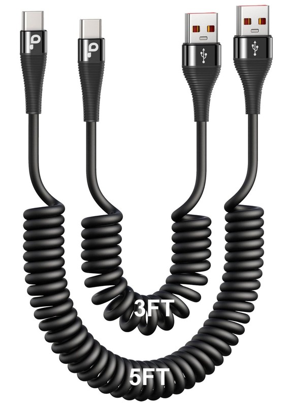 Coiled USB Cable Fast Charging for Car 3FT/5FT, USB A to USB Cable, Charge Co…