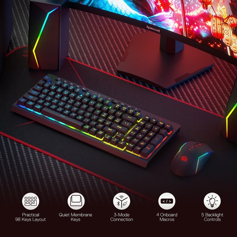 Redragon S142 Wireless Gaming Keyboard & Mouse Combo, 98 Keys K515 PRO RGB Me... gallery
