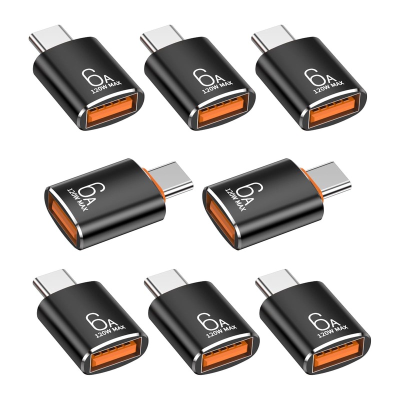 Pastall 8 Pack 10Gbps/120W Type C Male to USB Female OTG Adapter, 8pcs Black