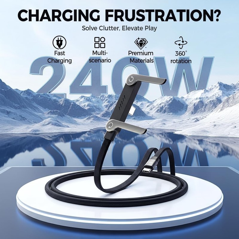 5ft 240W Fast Charging Cord with Phone Stand Invisible Holder Charger Cable gallery