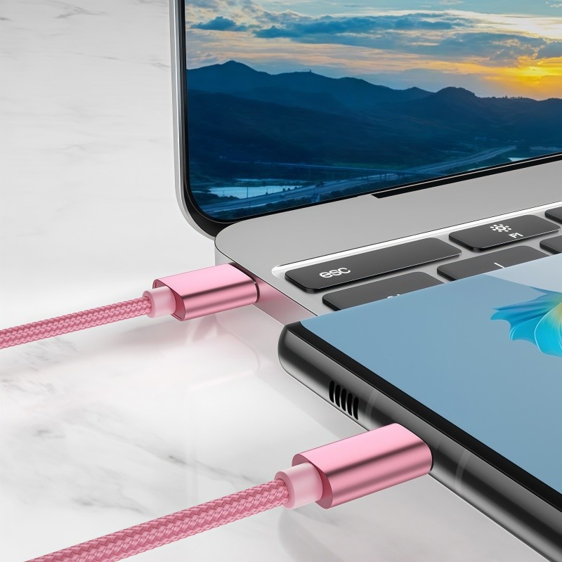Pink 1m Type-C Cable Fast Charging Nylon Braided Data Sync Cord Universal gallery