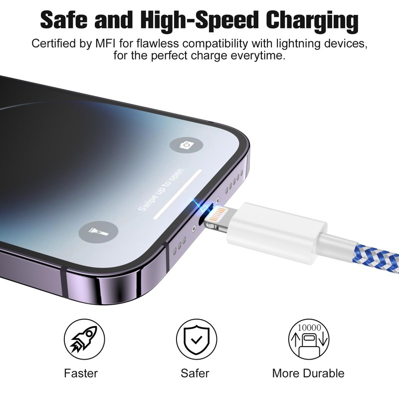 iPhone Charger 3 Pack Lightning Cable 3FT [Apple MFi Certified] Nylon Braided... gallery