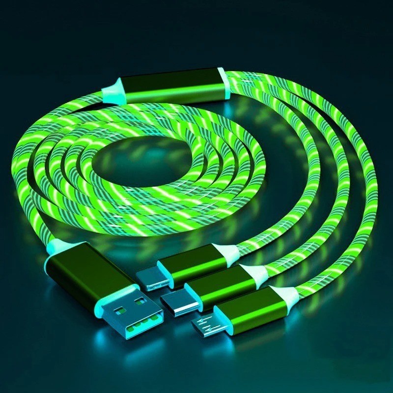 LED 3 in 1 Fast Charging Cable USB Type C Charger Cord for iPhone Samsung gallery