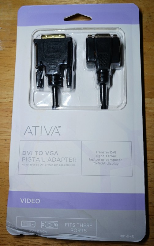 ATIVA DVI to VGA Pigtail Adapter – Item 529-446 – New in Box