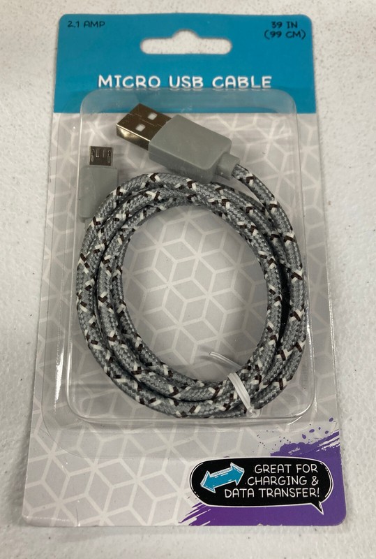 Micro USB Braided Cable 39" 1M Gray High Speed Charging & Data Transfer 2.1 Amp gallery