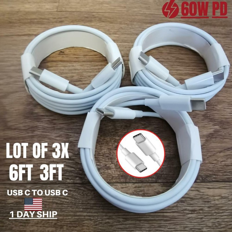 3Pack For iPhone 17 16 15 USB C 60W Fast Charger Cord 6Ft PD Type C Cable Lot gallery