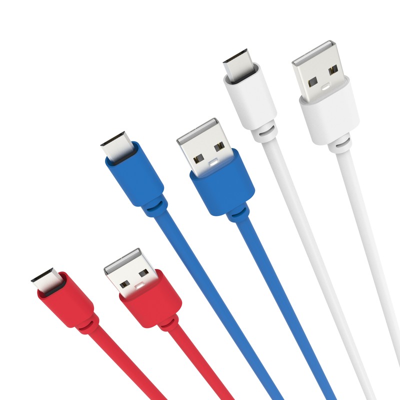 LASER 2M Multicolor Micro USB Cable Pack of 3 – Red, Blue, White