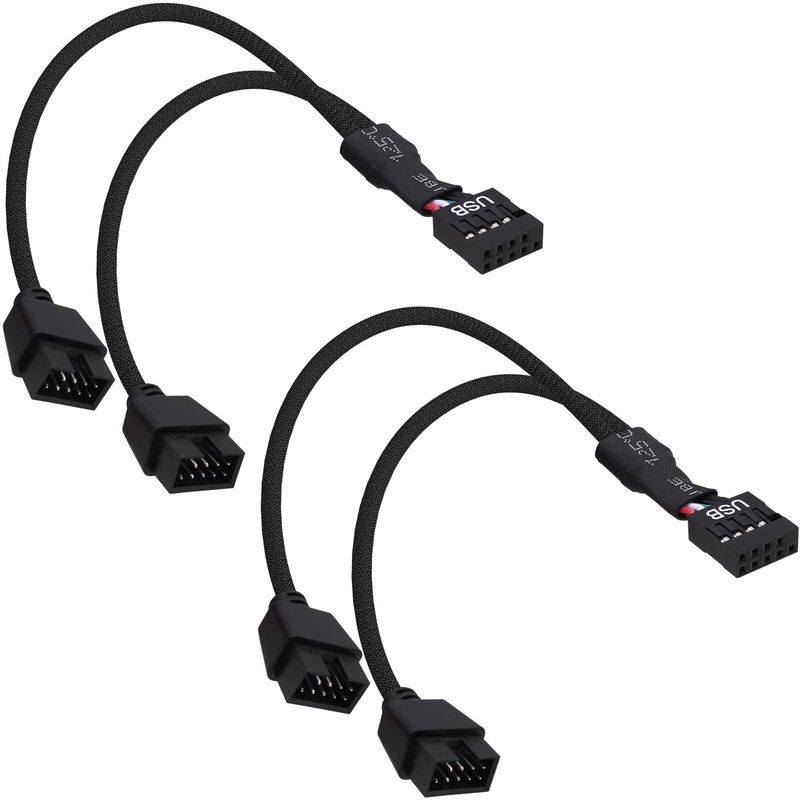 2 PCS 15cm USB 2.0 9Pin Female To Dual 9Pin Male Motherboard Splitter Hub